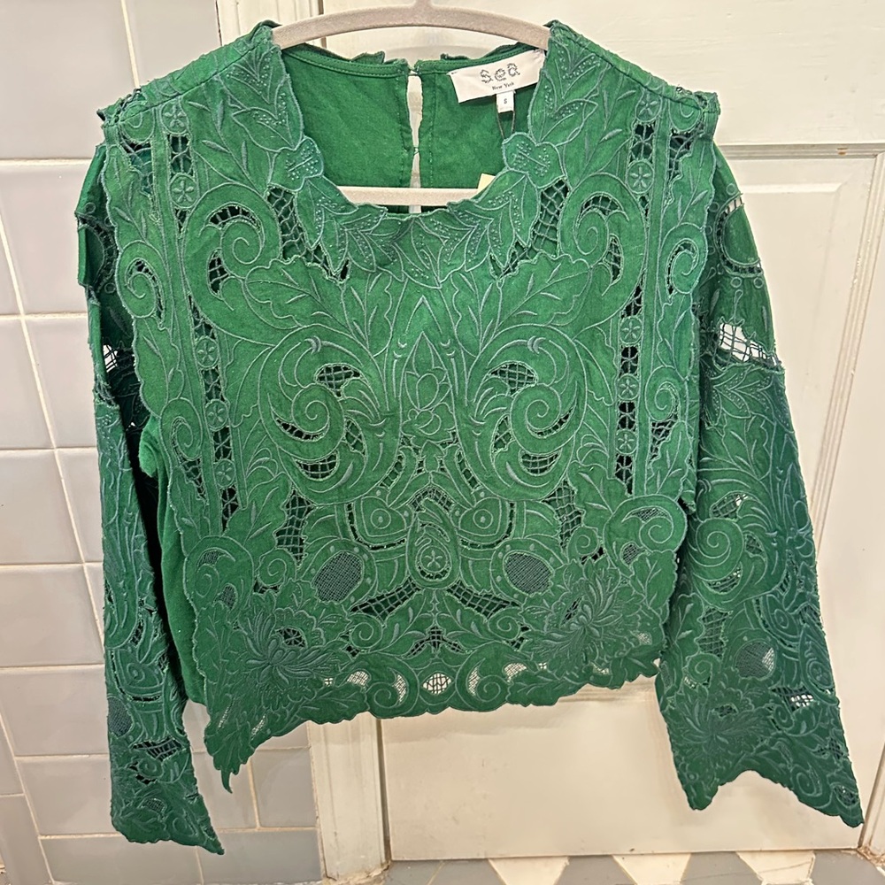 Sea New York Green Embroidered Ceci Top